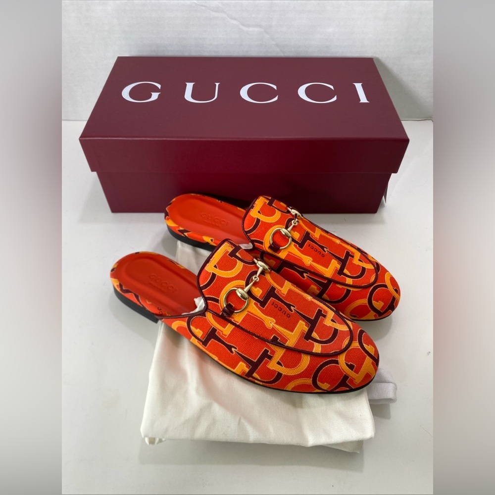 Gucci WOMEN’S ORANGE-RED PRINCETOWN HORSEBIT MULES Shoes EUR 36.5 US 6-6.5 NIB